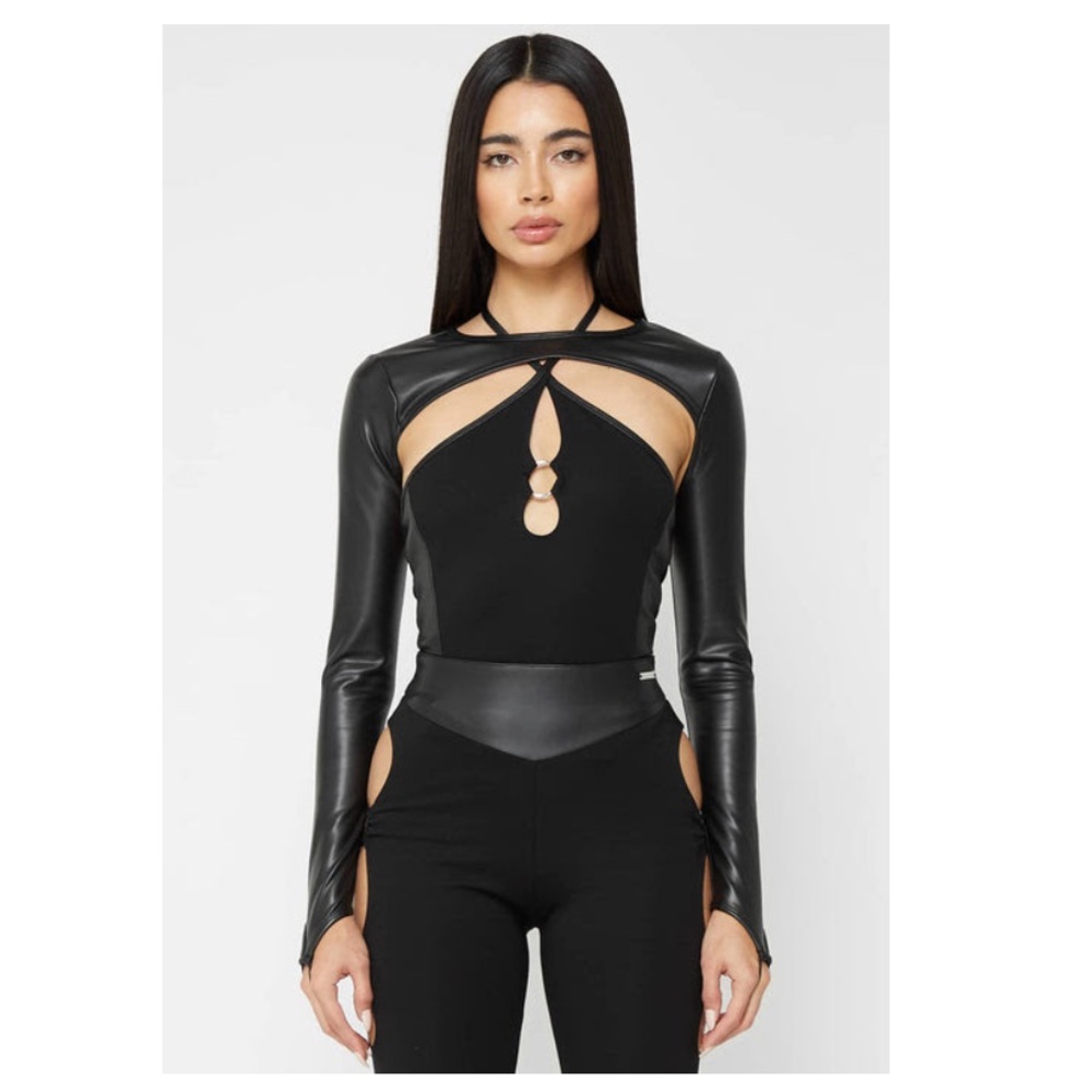 Maniere De Voir Black Cut-Out Ring Bodysuit